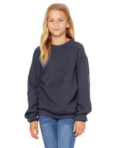 Bella+Canvas Youth Sponge Fleece Raglan Sweatshirt 3901Y | Heather Navy - Front