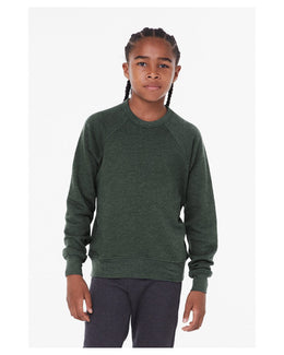 Bella+Canvas Youth Sponge Fleece Raglan Sweatshirt 3901Y | Heather Forest - Front