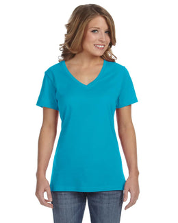 Anvil Ladies Featherweight V-Neck T-Shirt 392A | Carribean Blue - Front