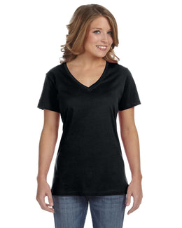 Anvil Ladies Featherweight V-Neck T-Shirt 392A | Black - Front