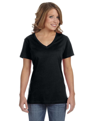 Anvil Ladies Featherweight V-Neck T-Shirt 392A | Black - Front
