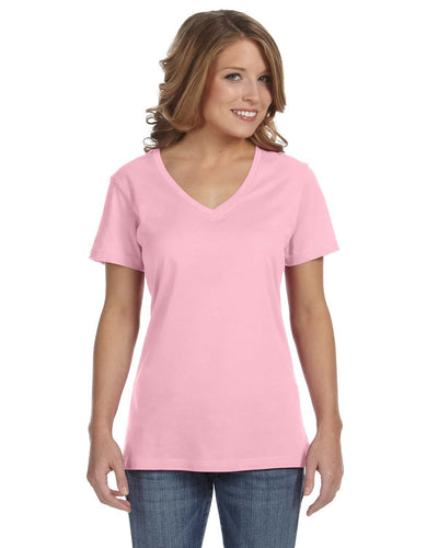 Anvil Ladies Featherweight V-Neck T-Shirt 392A | Charity Pink - Front