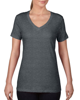 Anvil Ladies Featherweight V-Neck T-Shirt 392A | Heather Dk Grey - Front