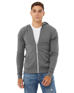 Bella+Canvas Unisex Triblend Full-Zip Lightweight Hoodie 3939 | Grey Triblend - Front