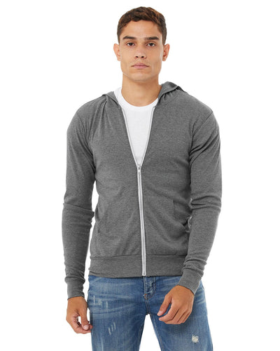 Bella+Canvas Unisex Triblend Full-Zip Lightweight Hoodie 3939 | Grey Triblend - Front
