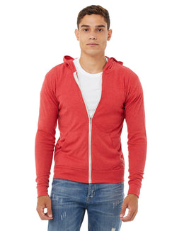 Bella+Canvas Unisex Triblend Full-Zip Lightweight Hoodie 3939 | Red Triblend - Front