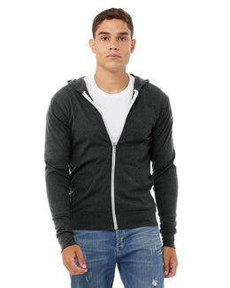 Bella+Canvas Unisex Triblend Full-Zip Lightweight Hoodie 3939 | Char Blk Triblnd - Front