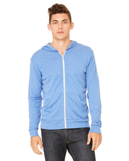 Bella+Canvas Unisex Triblend Full-Zip Lightweight Hoodie 3939 | Blue Triblend - Front