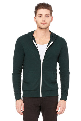 Bella+Canvas Unisex Triblend Full-Zip Lightweight Hoodie 3939 | Emeral Triblend - Front