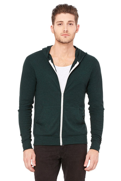 Bella+Canvas Unisex Triblend Full-Zip Lightweight Hoodie 3939 | Emeral Triblend - Front