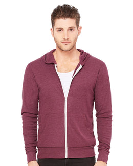 Bella+Canvas Unisex Triblend Full-Zip Lightweight Hoodie 3939 | Maroon Triblend - Front