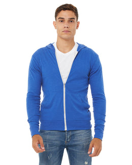 Bella+Canvas Unisex Triblend Full-Zip Lightweight Hoodie 3939 | Tr Royal Triblnd - Front
