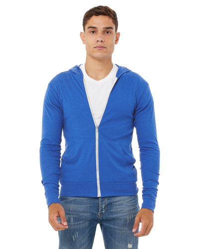 Bella+Canvas Unisex Triblend Full-Zip Lightweight Hoodie 3939 | True Royal Trib - Front