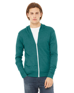 Bella+Canvas Unisex Triblend Full-Zip Lightweight Hoodie 3939 | Teal Triblend - Front