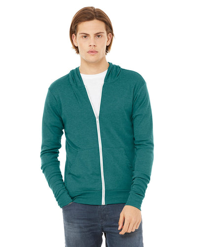 Bella+Canvas Unisex Triblend Full-Zip Lightweight Hoodie 3939 | Teal Triblend - Front