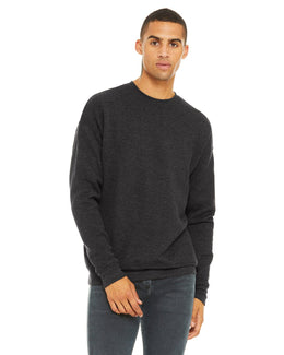 Bella+Canvas Unisex Drop Shoulder Fleece Crewneck Sweatshirt 3945 | Dark Gry Heather - Front