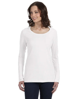 Anvil Ladies Sheer Long Sleeve Scoop Neck T-Shirt 399 | White - Front