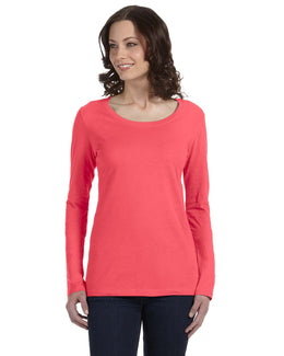 Anvil Ladies Sheer Long Sleeve Scoop Neck T-Shirt 399 | Coral - Front
