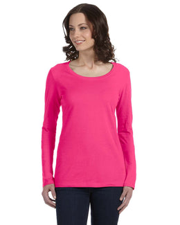 Anvil Ladies Sheer Long Sleeve Scoop Neck T-Shirt 399 | Hot Pink - Front