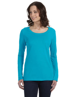 Anvil Ladies Sheer Long Sleeve Scoop Neck T-Shirt 399 | Carribean Blue - Front