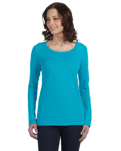 Anvil Ladies Sheer Long Sleeve Scoop Neck T-Shirt 399 | Carribean Blue - Front