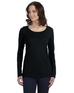 Anvil Ladies Sheer Long Sleeve Scoop Neck T-Shirt 399 | Black - Front