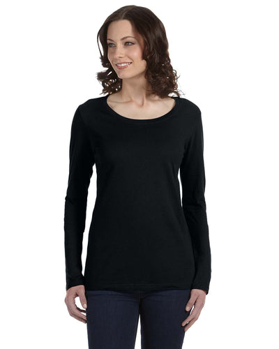 Anvil Ladies Sheer Long Sleeve Scoop Neck T-Shirt 399 | Black - Front