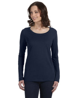 Anvil Ladies Sheer Long Sleeve Scoop Neck T-Shirt 399 | Navy - Front