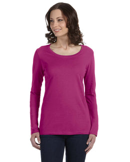 Anvil Ladies Sheer Long Sleeve Scoop Neck T-Shirt 399 | Raspberry - Front
