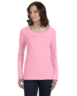 Anvil Ladies Sheer Long Sleeve Scoop Neck T-Shirt 399 | Charity Pink - Front