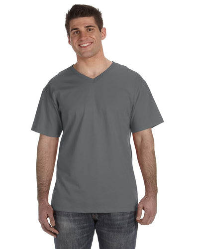 Fruit of the Loom 5 oz. 100% Heavy Cotton HD V-Neck T-Shirt 39VR | Charcoal Grey - Front