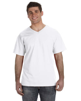 Fruit of the Loom 5 oz. 100% Heavy Cotton HD V-Neck T-Shirt 39VR | White - Front