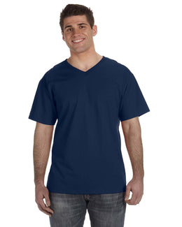 Fruit of the Loom 5 oz. 100% Heavy Cotton HD V-Neck T-Shirt 39VR | J Navy - Front
