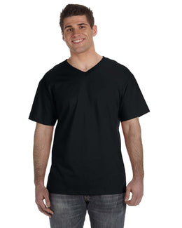 Fruit of the Loom 5 oz. 100% Heavy Cotton HD V-Neck T-Shirt 39VR | Black - Front