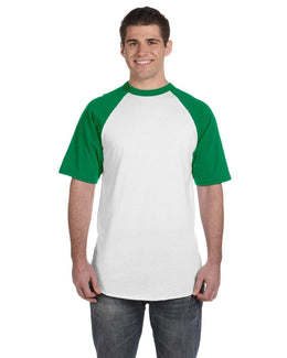 Augusta 50/50 Short Sleeve Raglan T-Shirt 423 | White/ Kelly - Front