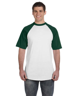 Augusta 50/50 Short Sleeve Raglan T-Shirt 423 | White/ Drk Green - Front