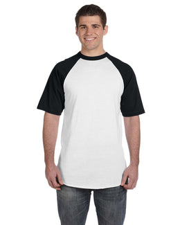 Augusta 50/50 Short Sleeve Raglan T-Shirt 423 | White/ Black - Front