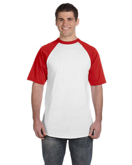 Augusta 50/50 Short Sleeve Raglan T-Shirt 423 | White/ Red - Front