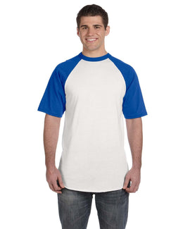 Augusta 50/50 Short Sleeve Raglan T-Shirt 423 | White/ Royal - Front