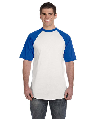 Augusta 50/50 Short Sleeve Raglan T-Shirt 423 | White/ Royal - Front