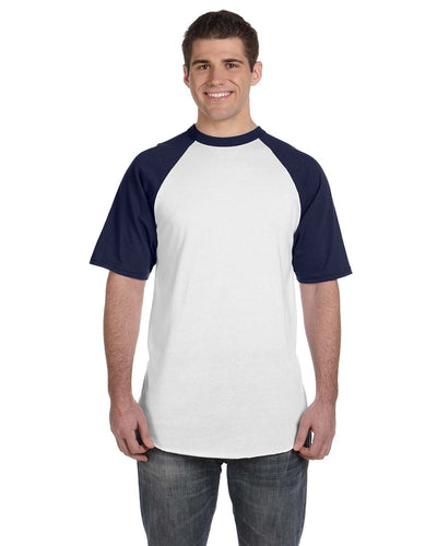 Augusta 50/50 Short Sleeve Raglan T-Shirt 423 | White/ Navy - Front