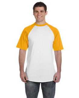 Augusta 50/50 Short Sleeve Raglan T-Shirt 423 | White/ Gold - Front