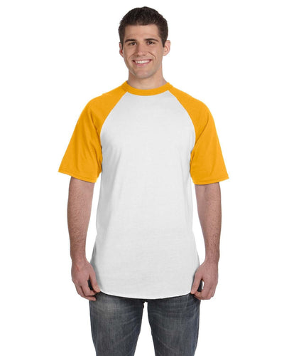 Augusta 50/50 Short Sleeve Raglan T-Shirt 423 | White/ Gold - Front