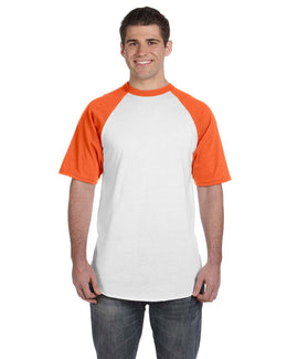 Augusta 50/50 Short Sleeve Raglan T-Shirt 423 | White/ Orange - Front