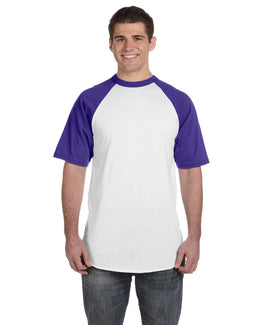 Augusta 50/50 Short Sleeve Raglan T-Shirt 423 | White/ Purple - Front