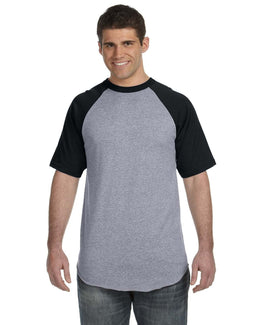 Augusta 50/50 Short Sleeve Raglan T-Shirt 423 | Ath Hthr/ Black - Front