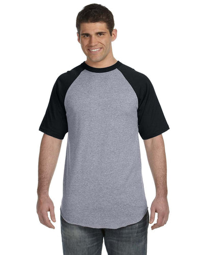 Augusta 50/50 Short Sleeve Raglan T-Shirt 423 | Ath Hthr/ Black - Front