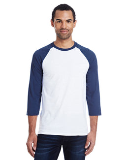 Hanes Mens X-Temp Baseball T-Shirt 42BA | White/ Navy - Front