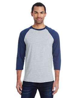 Hanes Mens X-Temp Baseball T-Shirt 42BA | Lt Steel/ Navy - Front