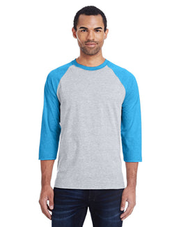 Hanes Mens X-Temp Baseball T-Shirt 42BA | Lt Stl/ N Bl Hth - Front